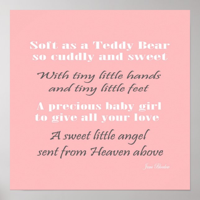 Pôster Doce Bebê, creche rosa, muralha, decor para bebês (Frente)