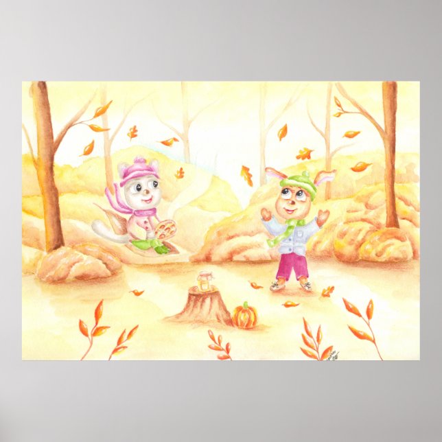 Poster Doce caminhada do outono na floresta (Frente)