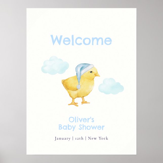 Poster Doce Céu Azul Nuvem Frango Chá de Bebê Boas Vindas (Frente)