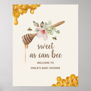 Poster Doce Como A Abelha Floral Chá de fraldas De Mel Fl