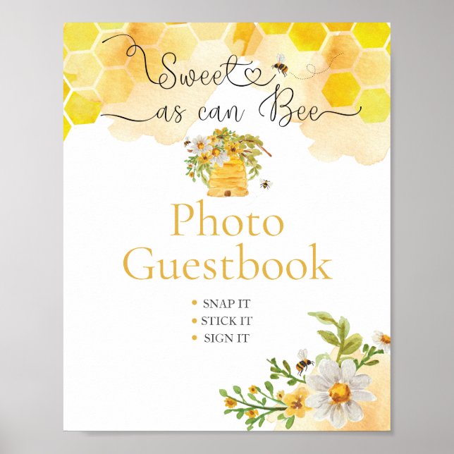 Poster Doce como Abelha Foto Livro de Visitas para Chá de (Frente)