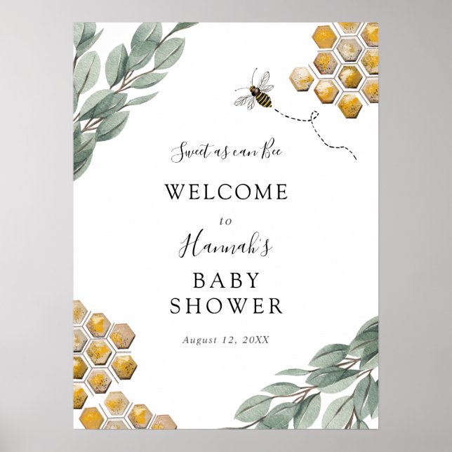 Poster Doce como Bee Eucalyptus Chá de fraldas Welcome (Frente)