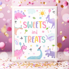 Poster Doce De Dinossauro Rosa E Festa de aniversário De