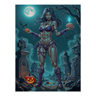 Pôster Doce de Halloween ou Namorada Zumbi com Miolos