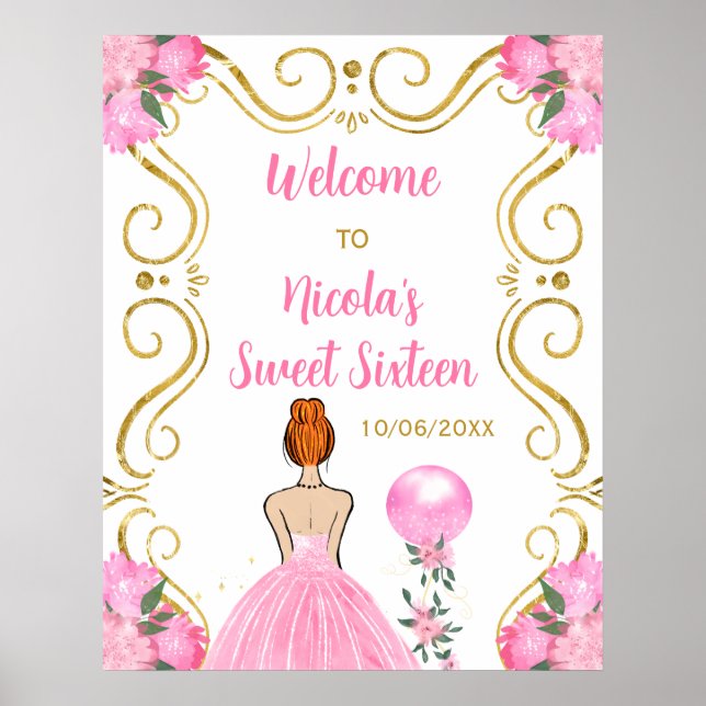 Poster Doce Dezesseis Cabelos Vermelhos Princesa Rosa Bem (Frente)