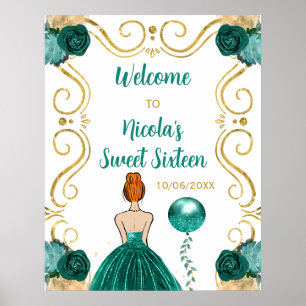 Poster Doce Dezesseis Cabelos Vermelhos Princesa Teal Blu