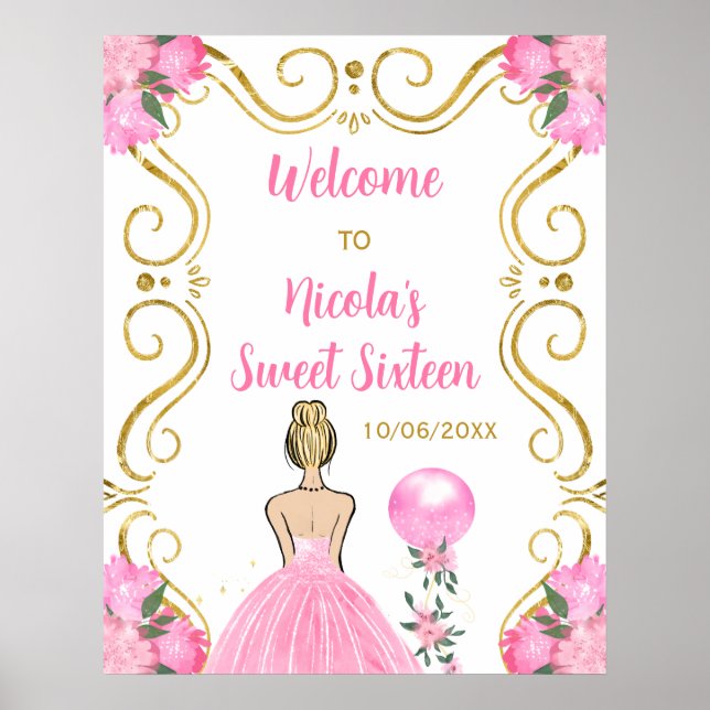 Poster Doce Dezesseis loiros Princesa Rosa Bem-vindos (Frente)