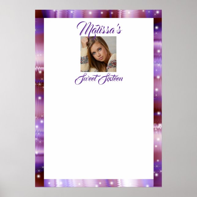 Poster Doce Dezesseis, Satin Roxo, Foto Personalizada (Frente)