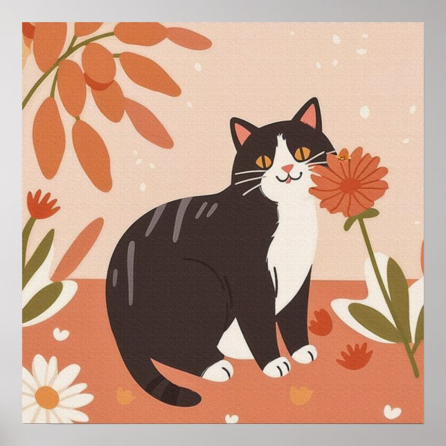 Poster Doce Gatinho Encantador com Flores (Frente)