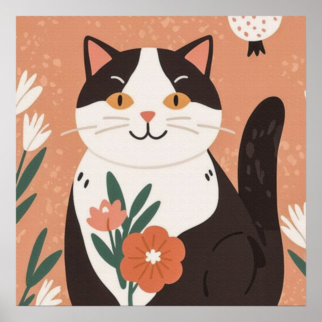 Poster Doce Gatinho Encantador com Flores (Frente)