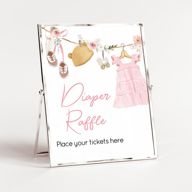 Poster Doce Menina Boho Roupa Fralda Raffle (Sweet Baby Girl Boho Clothes Baby Shower Diaper Raffle Sign)