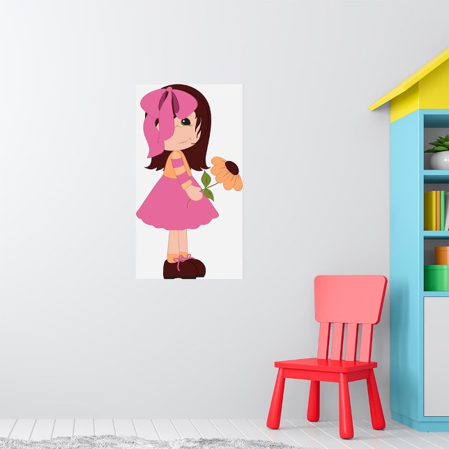 Poster Doce Menina Com Vestido Rosa Flor (Criador carregado)