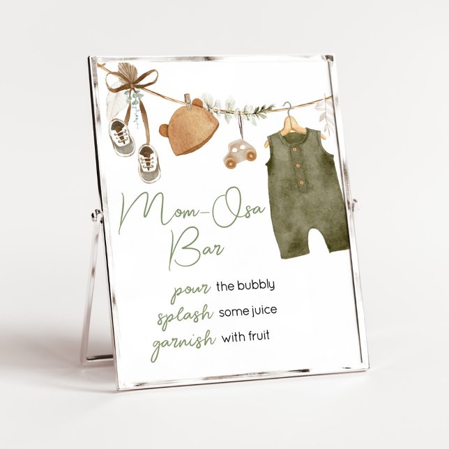 Poster Doce Menino Boho Roupa Chá de fraldas MãeBar Osa (Boho Clothes Sweet Baby Boy Baby Shower Mom Osa Bar Sign)
