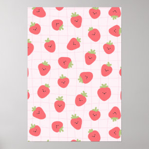 Poster Doce Padrão de Morango – Morango Kawaii