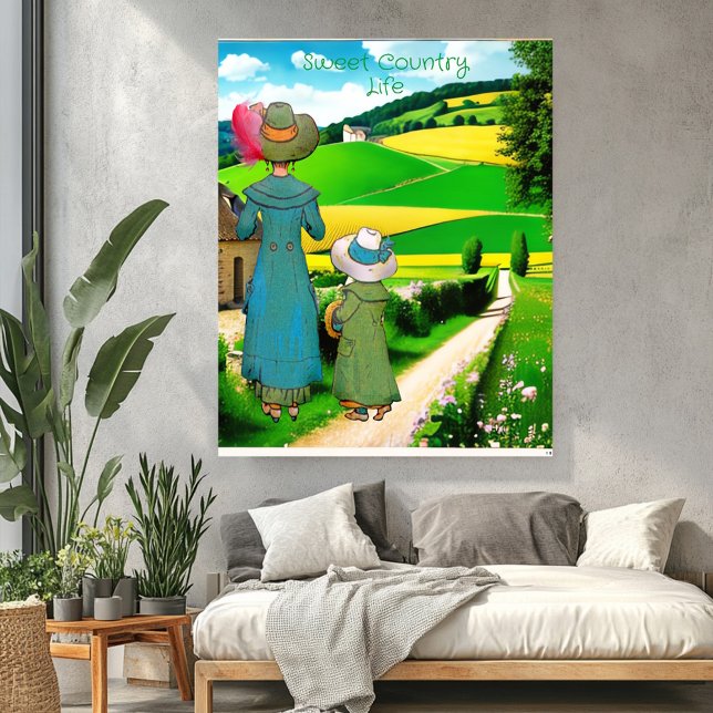Pôster Doce País Vivo Fazendas Greenery Rustic Hillside (Sweet Country Life Greenery Farms Hillside Rustic Poster)