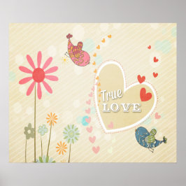 Poster Doce Pássaros Vintage Amor Verdadeiro