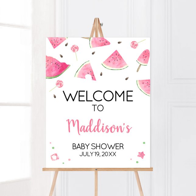 Poster Doce Pequeno Chá de fraldas de Melancia Bebê Bem-v (Watermelon Sweet Little Baby Shower Welcome Sign)