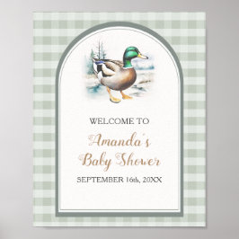 Poster Doce Pequeno Ducking Chá de fraldas Gingham Bem-vi