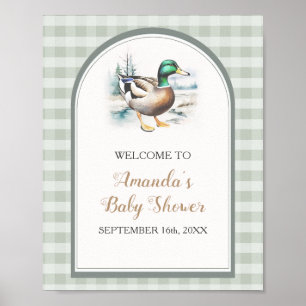 Poster Doce Pequeno Ducking Chá de fraldas Gingham Bem-vi