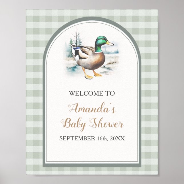 Poster Doce Pequeno Ducking Chá de fraldas Gingham Bem-vi (Frente)