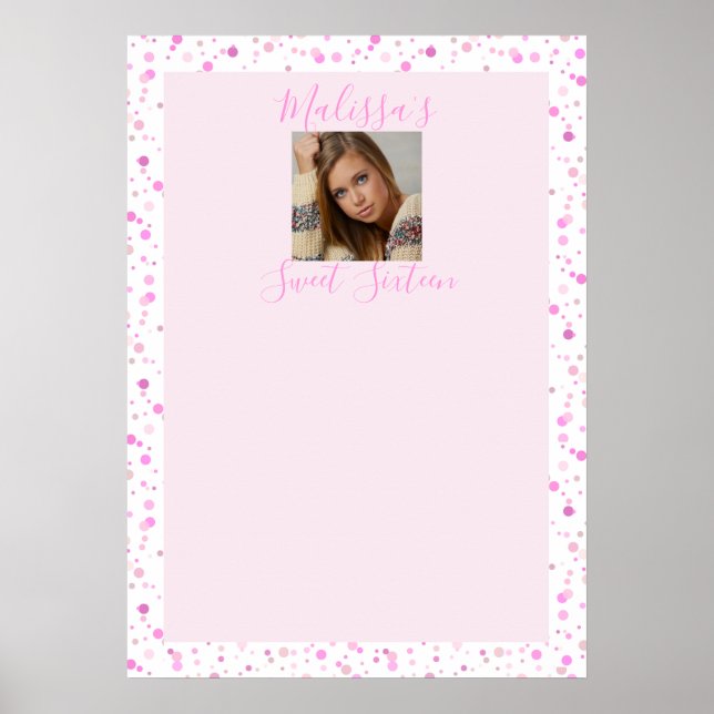 Poster Doce Personalizado, Dezesseis, Pontos Rosa, Foto (Frente)