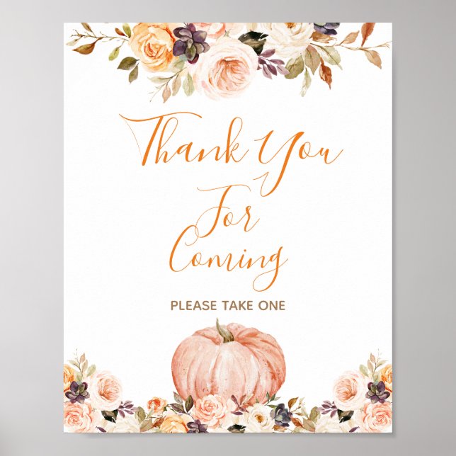 Poster Doce Pumpkin Rustic Floral Obrigado por vir (Frente)