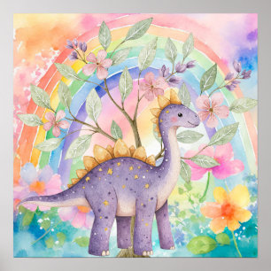 Poster Doce Sonho Arco-íris Dinossauros Roxos Berçário
