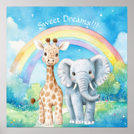 Poster Doce Sonho Arco-íris Elefante & Girafa Berçário