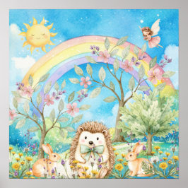 Poster Doce Sonho Arco-Íris Ourico & Coelhos Berçário