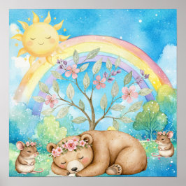 Poster Doce Sonho Arco-íris Urso Sonolento e Ratos Berçár
