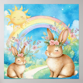 Poster Doce Sonho Coelhinhos Sonolentos Arco-íris Berçári