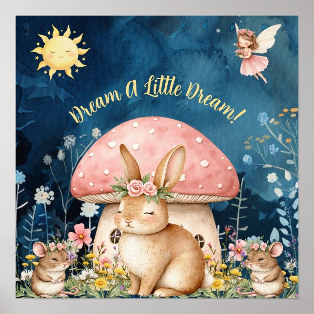 Poster Doce Sonho Floral Bunny & Ratos Berçário  (Frente)