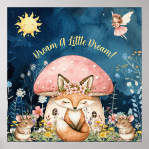 Poster Doce Sonho Floral Raposa e Ratos Berçário