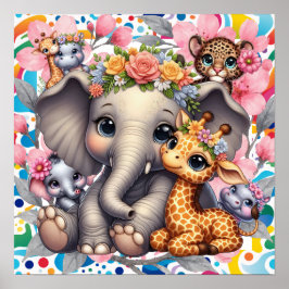 Poster Doce Sonho Floral Selva Animais Berçário