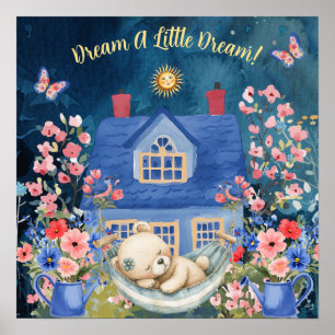 Poster Doce Sonho Floral Urso de Pelúcia & Aves Berçário