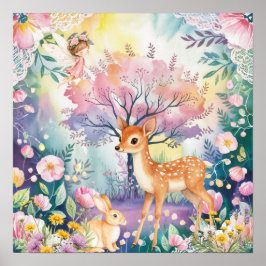 Poster Doce Sonho Floresta Deer & Rabbits Berçário