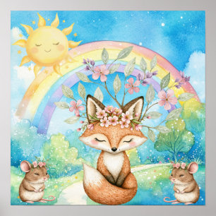 Poster Doce Sonho Rainbow Fox & Mice Berçário