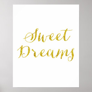 Poster Doce Sonhos Citação Dourada Faux Glitter Metálico