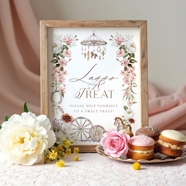 Poster Doce Tratamentos Wild Western Rodeo Chá de fraldas (Sweet Treats Wild Western Rodeo Floral Baby Shower Poster)