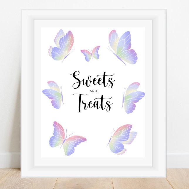 Poster Doces e guloseimas de borboleta baby shower (Criador carregado)