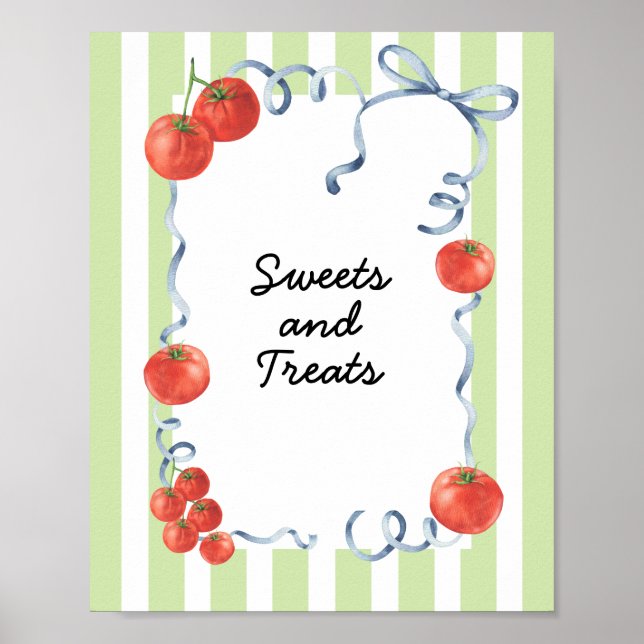 Poster Doces e guloseimas para chá de bebê de Tomate (Frente)