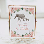 Poster Doces e Tratamentos de Chá de fraldas de Elefante<br><div class="desc">Convide amigos e familiares para que deem uma olhada no seu chá de fraldas com este símbolo temático de elefante floral.</div>