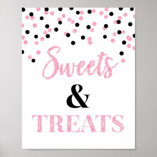 Poster Doces & mesa cor-de-rosa pretos da sobremesa dos