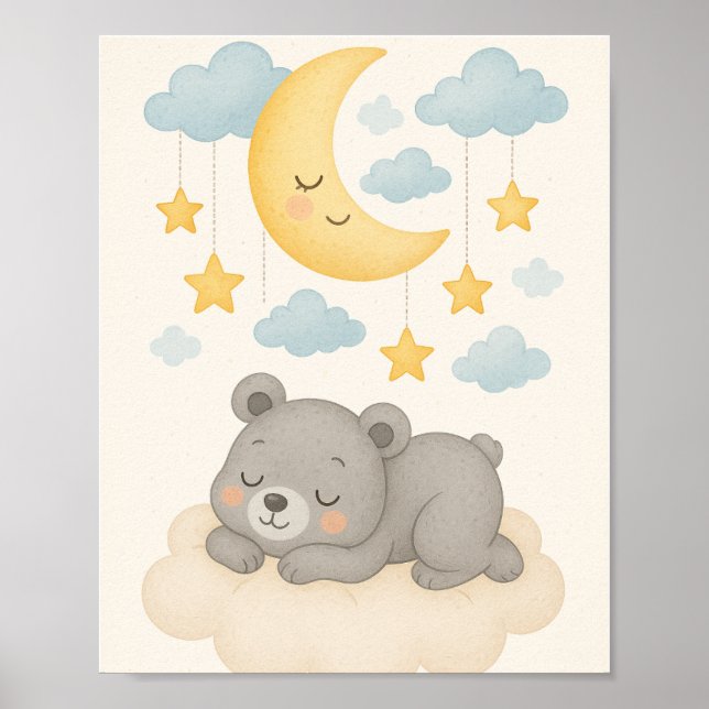 Poster Doces Sonhos Conjunto de Arte de Muro - Lua, Urso (Frente)