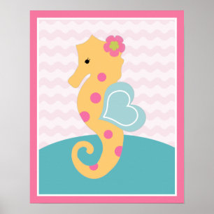 Poster Docinhos do mar Garota Sealife Pink Seacavalo Post