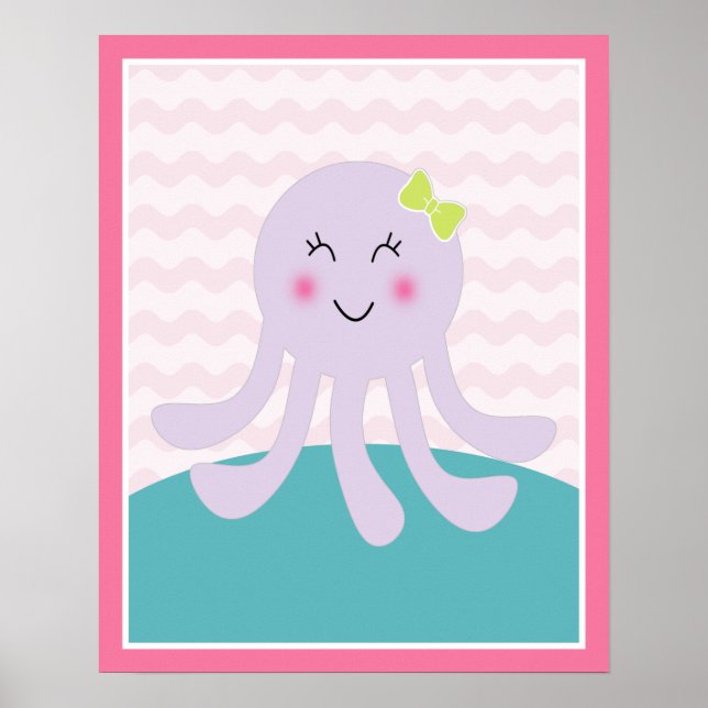 Poster Docinhos do mar Garota Sealife Rosa Octopus Art Po (Frente)