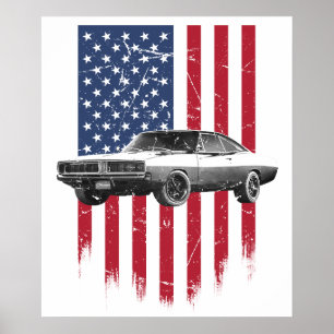 Poster dodge charger bandeira americana