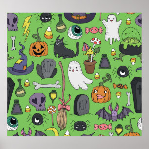 Poster Dodle Halloween: Conceito Bonito Sem Costura