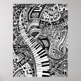 Pôster Dodle musical clássico com teclado de piano