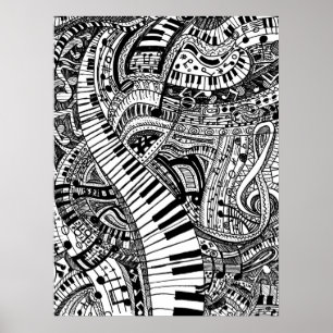 Pôster Dodle musical clássico com teclado de piano